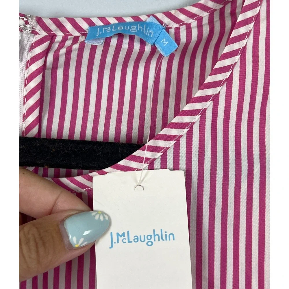 NWT J. McLaughlin Pink White Striped Dress Med Preppy Costal Nautical Old Money